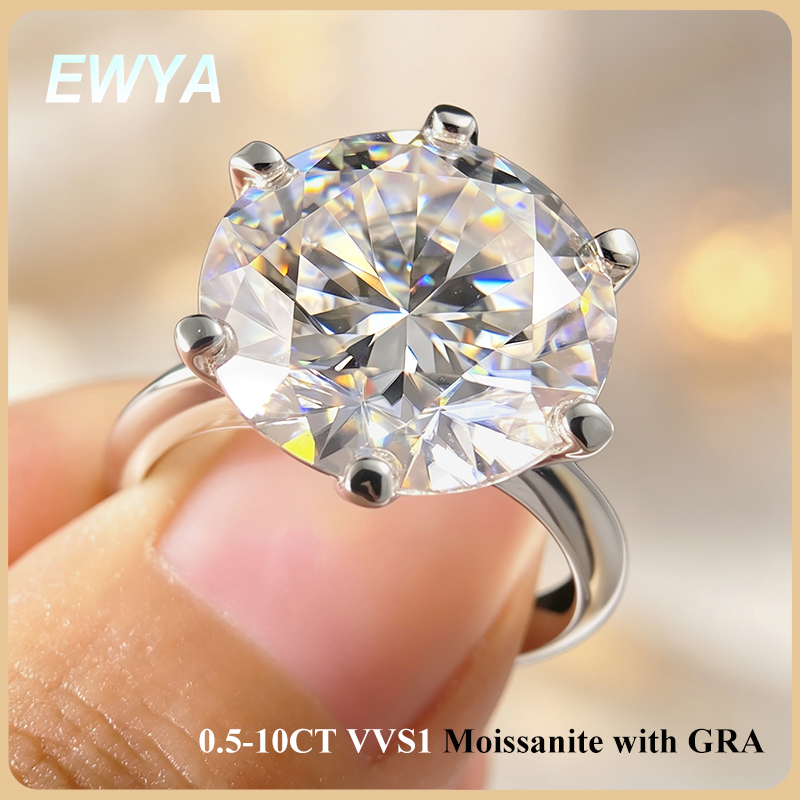 Sterling Silver Ring - EWYA GRA Certified 0.5-10CT D Color